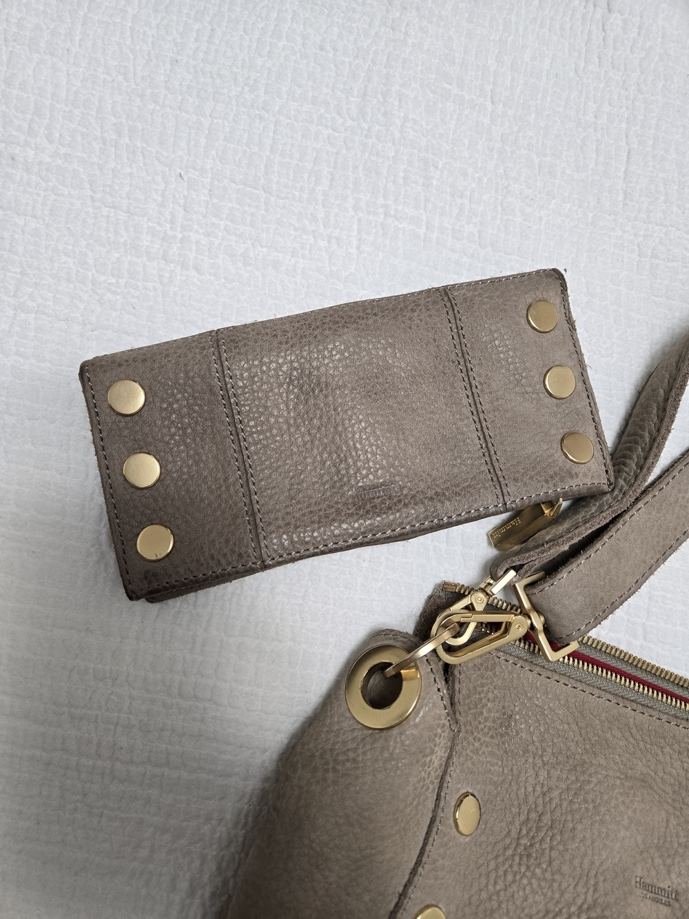 Hammitt Taupe Leather Crossbody Bag with Gold Studs And Wallet Set - Picture 3 of 10